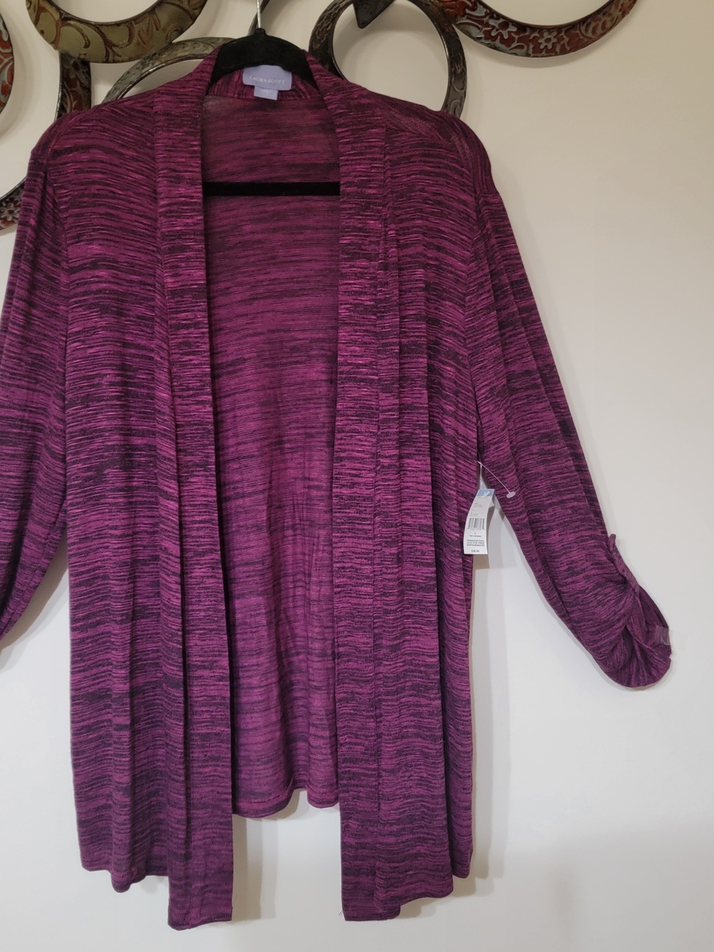 Laura Scott Open-Front Space-Dye Cardigan - Raspberry Color - Picture 2 of 6
